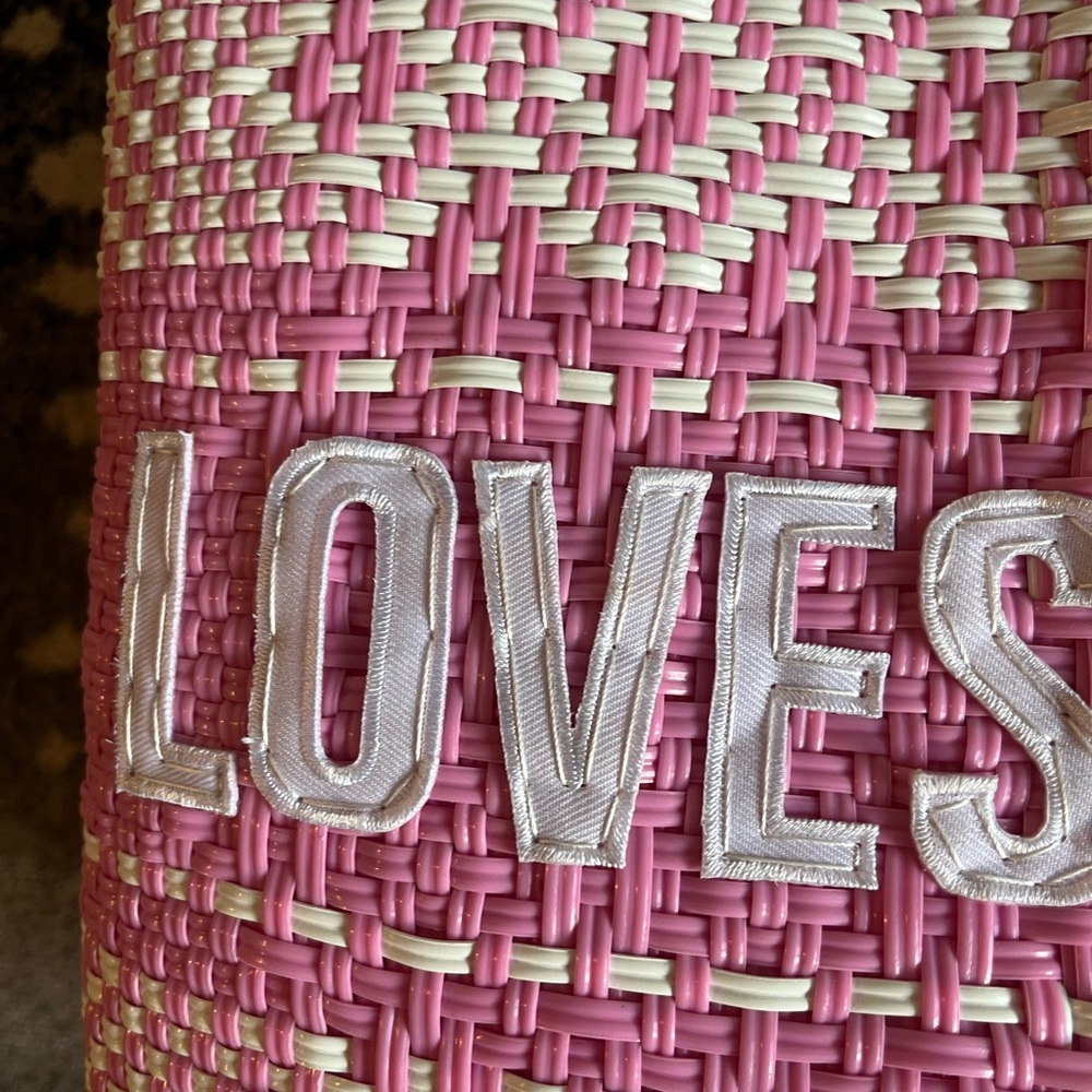 Loveshackfancy x Leslie Sulman pink woven logo St Barts tote bag beach bag - Picture 5 of 10